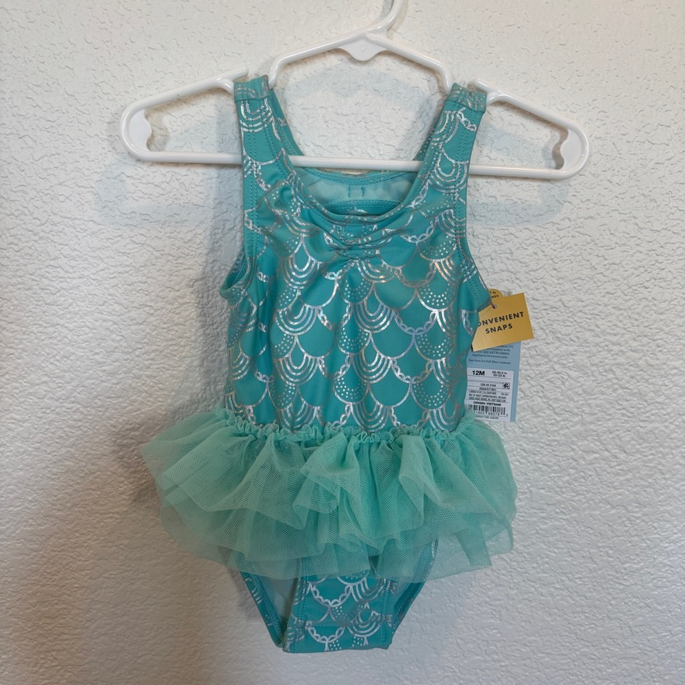Cat and Jack Teal Mermaid Tutu Swimsuit 12m